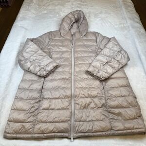 Athleta Quilted Hooded Puffer Jacket Beige 3X Lightweight Warm Winter Coat